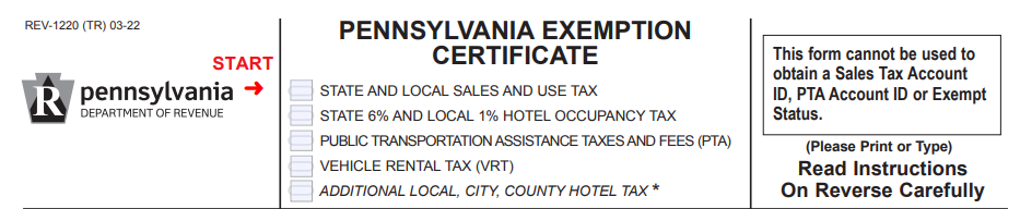 Pennsylvania Exemption Certificate