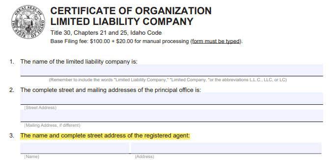 Assign Register Agent for Idaho LLC - Online Form