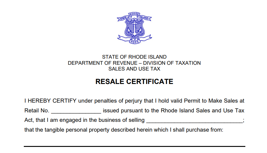 Rhode Island Certificate of Resale