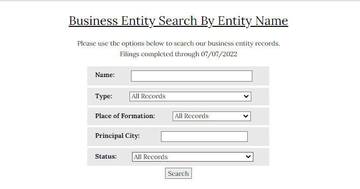 Alabama Business Entity Search Form