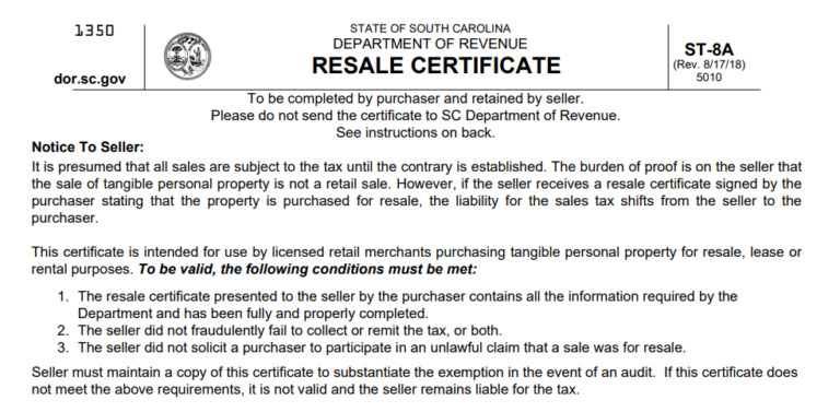 How to Get a Resale Certificate in South Carolina Step By Step Business