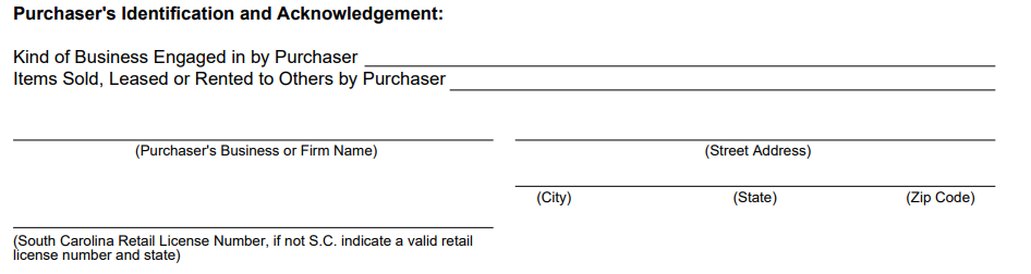 South Carolina Resale Certificate Form