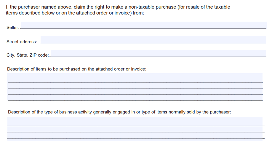 Texas Resale Certificate Form