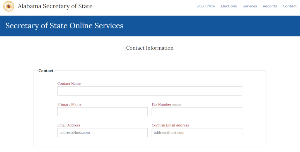 Alabama Secretary of State online application for Certificate of Formation