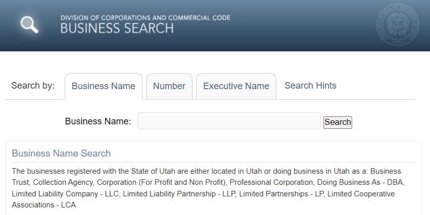 Utah Business Name Search Form