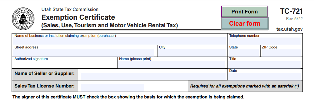 Utah Exemption Certificate Online Form