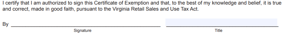 Virginia Certificate of Exemption Form