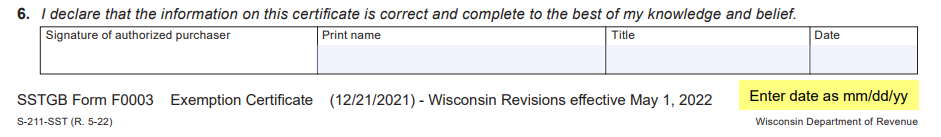 Wisconsin Certificate of Resale Form