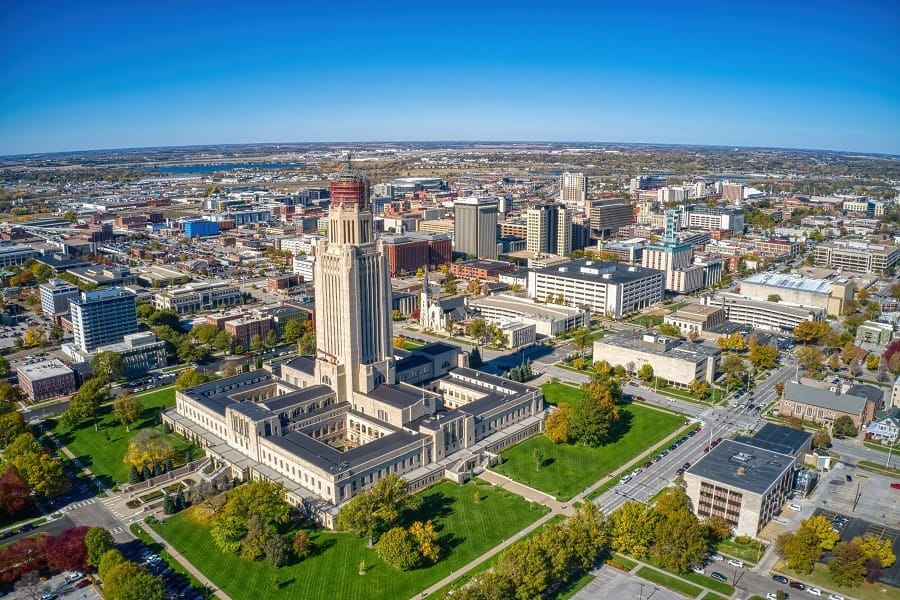 aerial view of lincoln, nebraska at autumn
