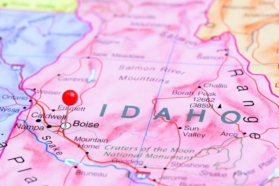 closeup view map of idaho, usa