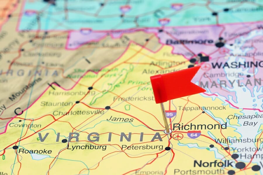 closeup view map of virginia