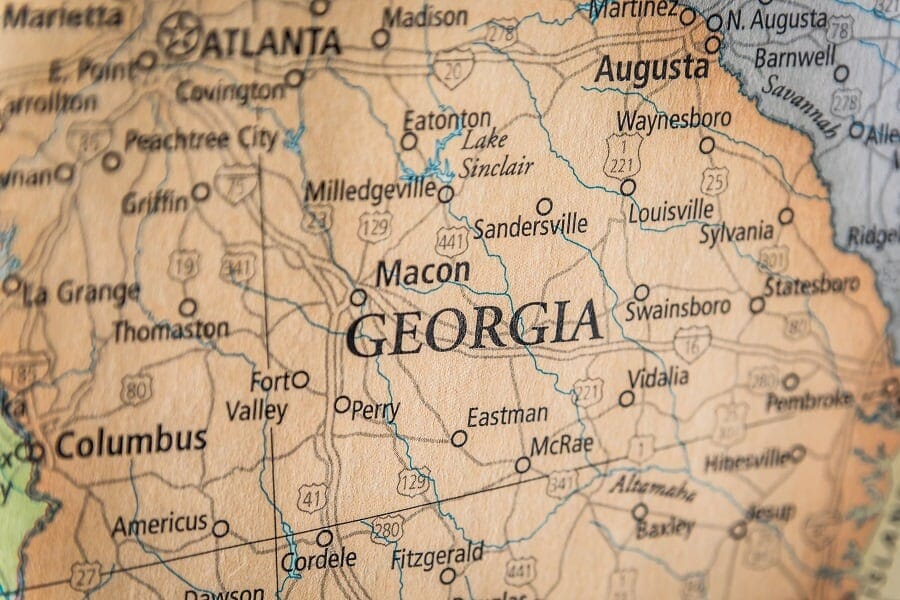 closeup view state map of georgie, usa