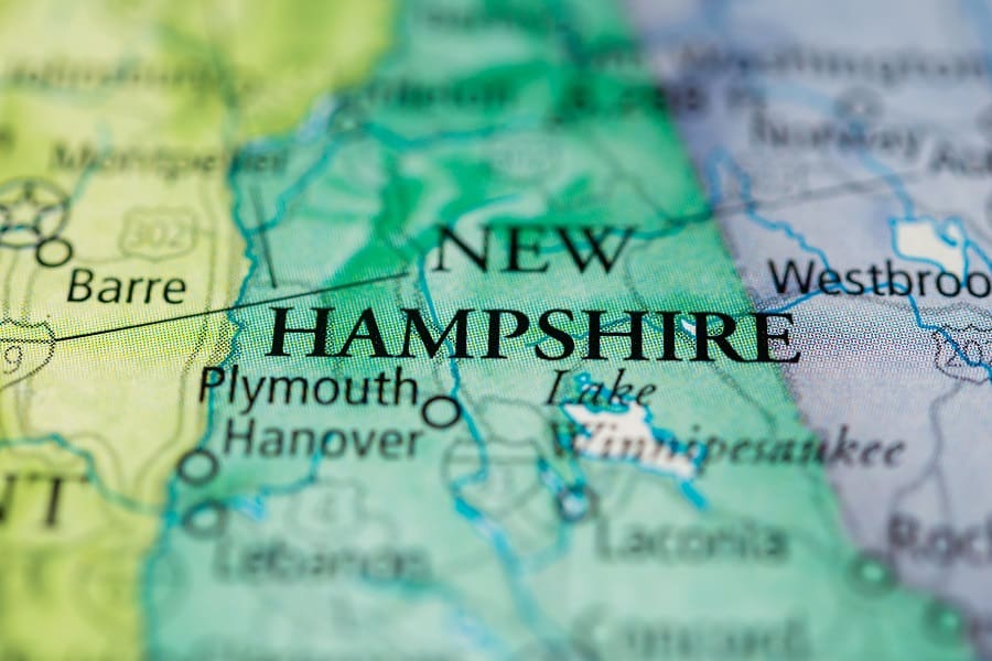 closeup view state map of new hampshire, usa