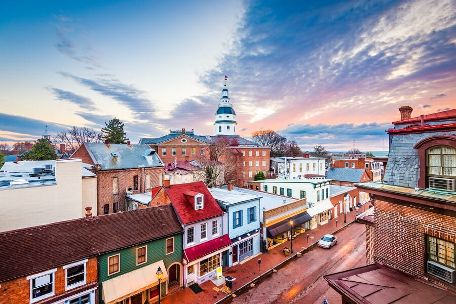 main street view of downtown maryland, usa