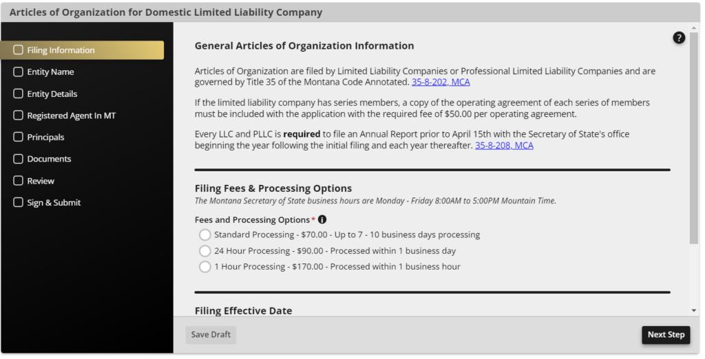 Articles of Organization in Montana for LLC