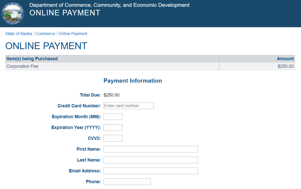 Articles of Organization in Alaska payment