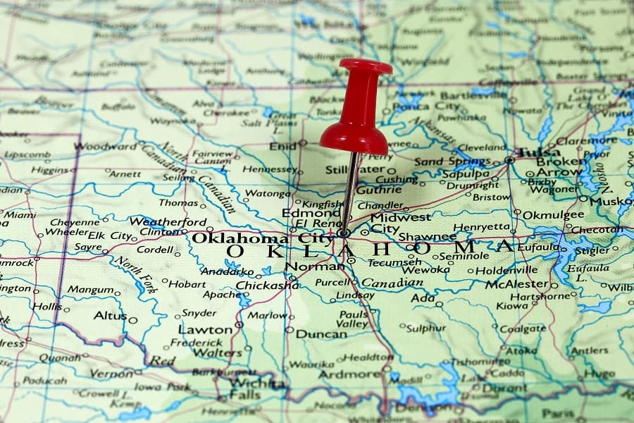 pin point map of oklahoma, usa
