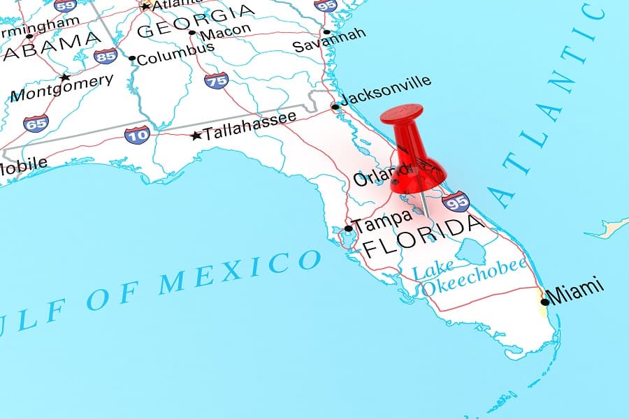 pinned state map of florida, usa