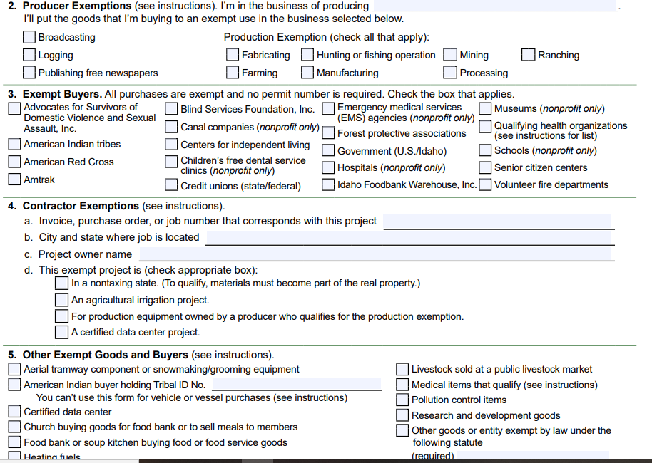 Idaho Certificate of Resale Form