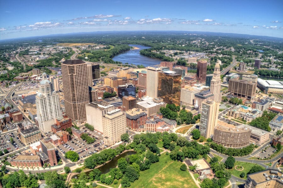 skyline view of downtown connecticut, usa