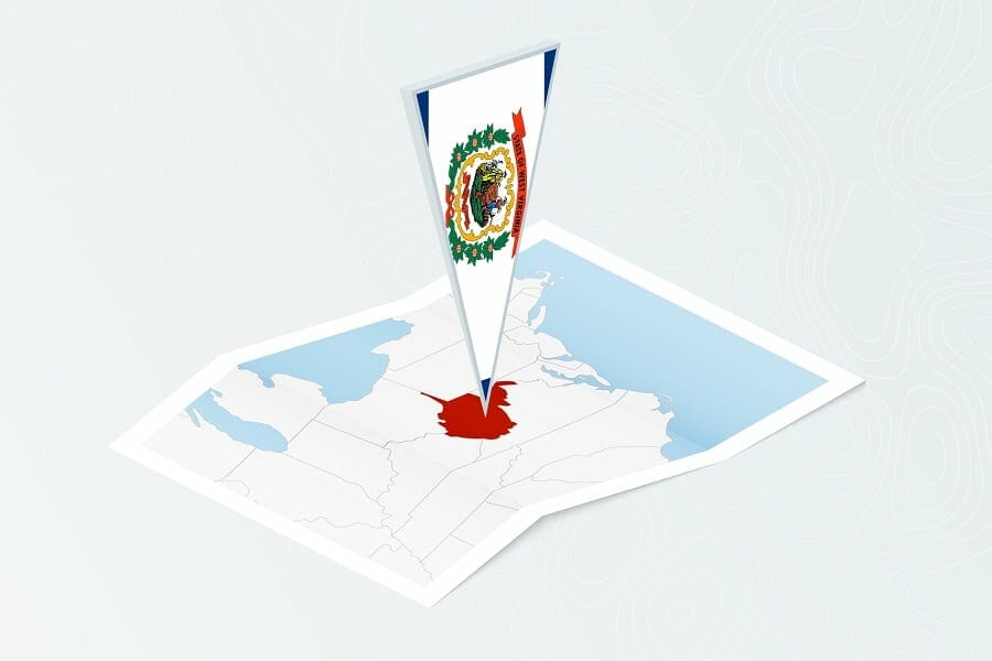 state flag and map of west virginia, usa