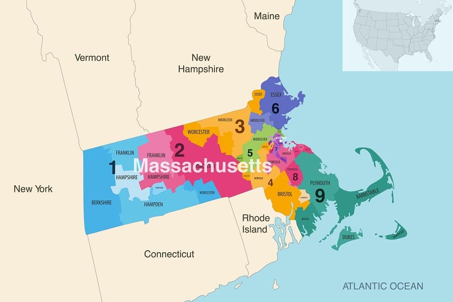 state map of massachusetts, usa
