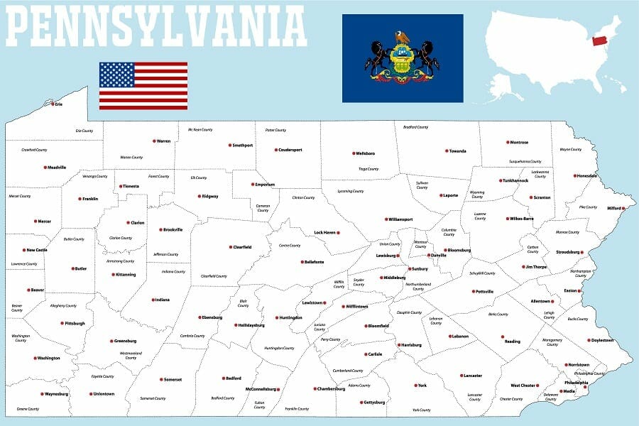 state map of pennsylvania, usa