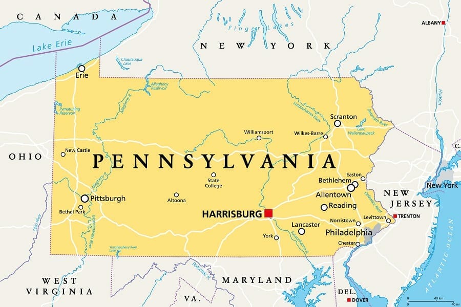 state map of pennsylvania, usa