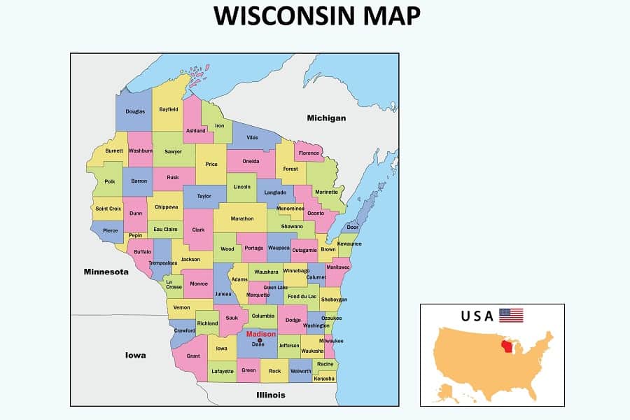 state map of wisconsin, usa