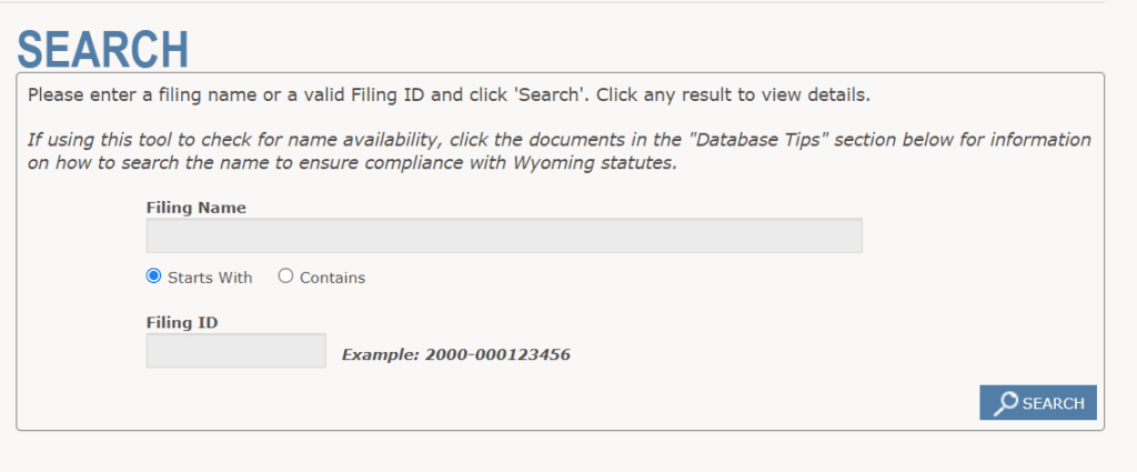 Wyoming Business Entity Search