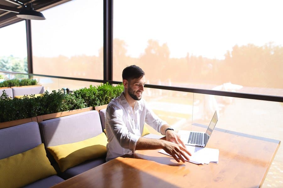 businessman working with laptop and documents 