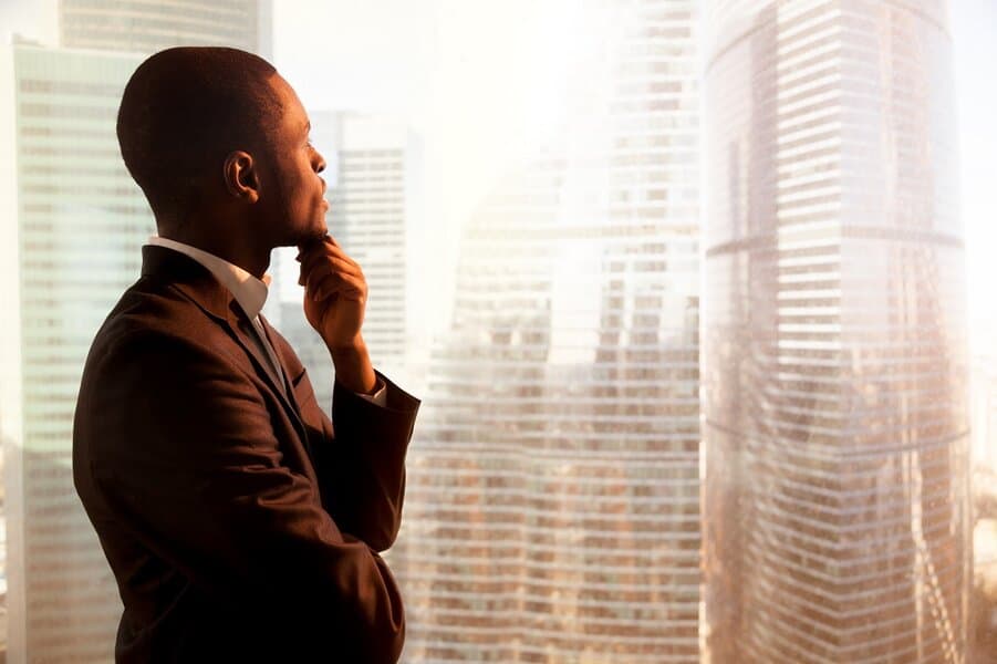 thoughtful businessman planning future project