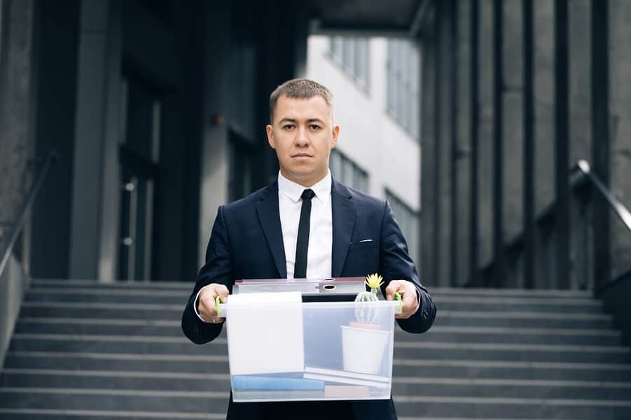 unemployment man leaving the building