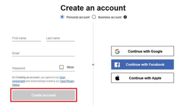 Create an account on eBay