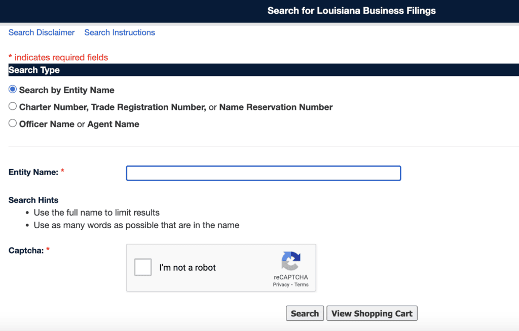Louisiana Business Entity Search
